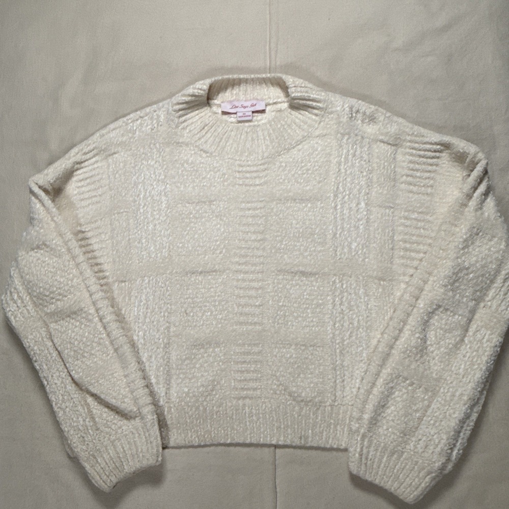 Lisa Says Gah Ivory Geometric Knit Pullover Sweater Sz M/L